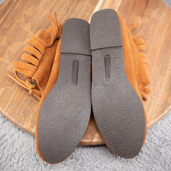 Minnetonka Boots Womens 5.5 Fringe Moccasins Ankle Booties 682 Brown Suede Flats - Picture 7 of 7